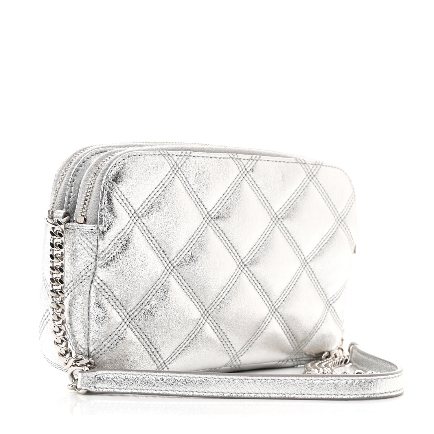 Saint Laurent Metallic Lambskin Quilted Mini Becky Double Zip Bag Argento 3 of 12
