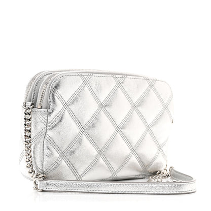 Saint Laurent Metallic Lambskin Quilted Mini Becky Double Zip Bag Argento 3 of 12