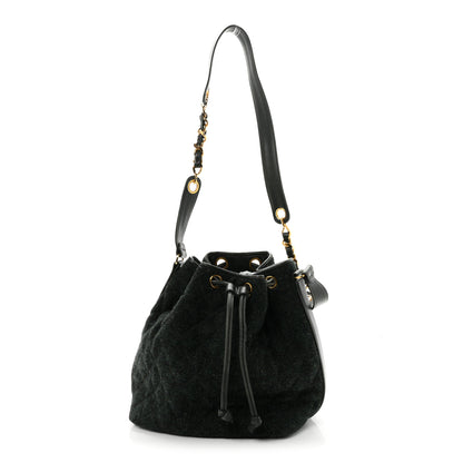 Chanel Calfskin Tweed Medium CC Chain Bucket Drawstring Bag Green 1 of 12