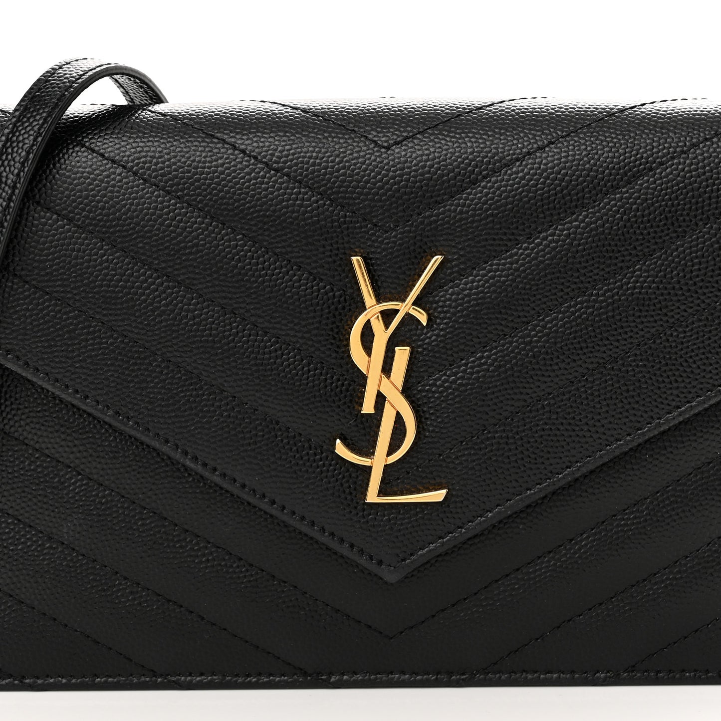 Grain De Poudre Matelasse Chevron Monogram Envelope Chain Wallet Black