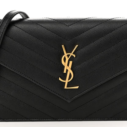 Saint Laurent Grain De Poudre Matelasse Chevron Monogram Envelope Chain Wallet Black 8 of 10