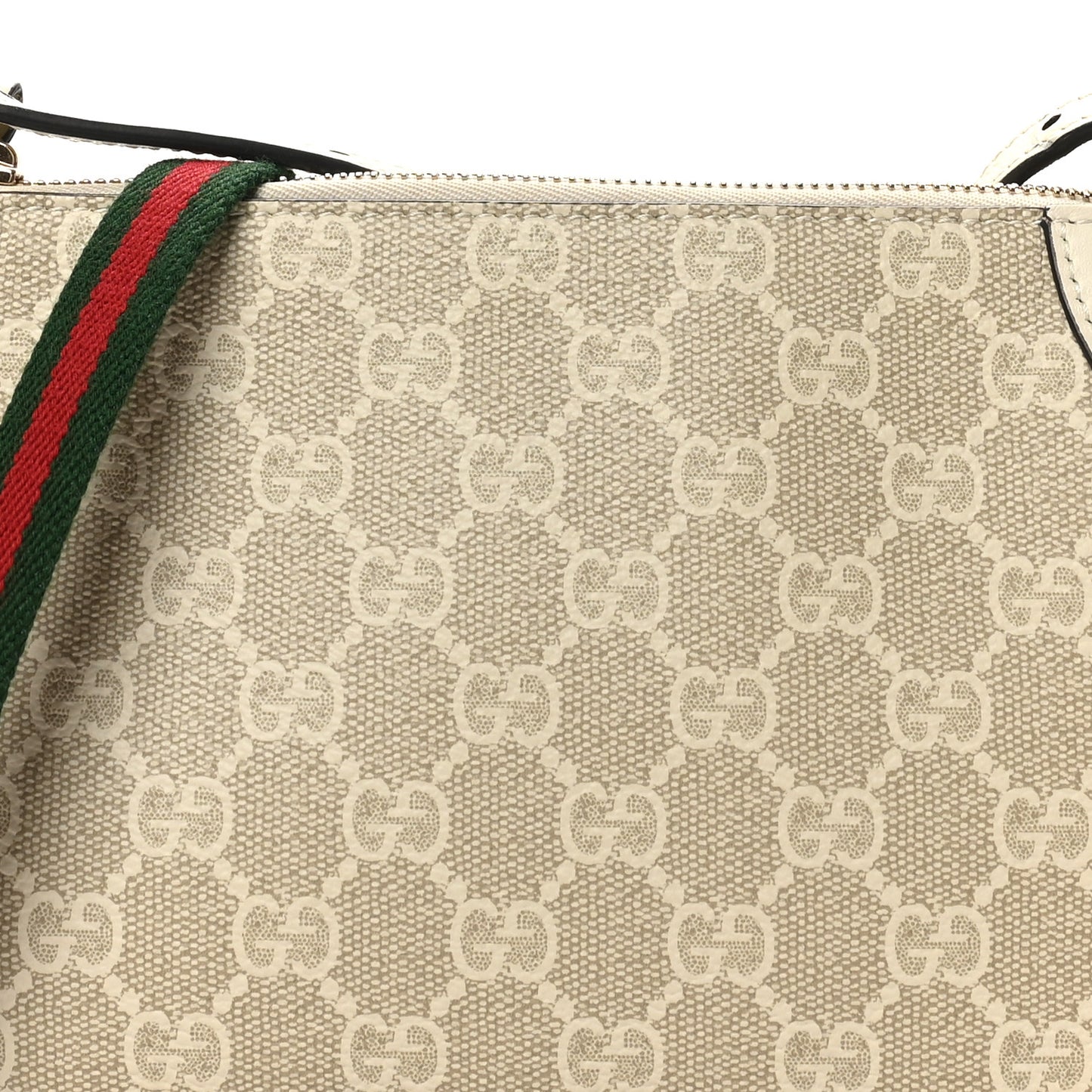 GG Supreme Monogram Textured Calfskin Small Emblem Shoulder Bag Beige Mystic White