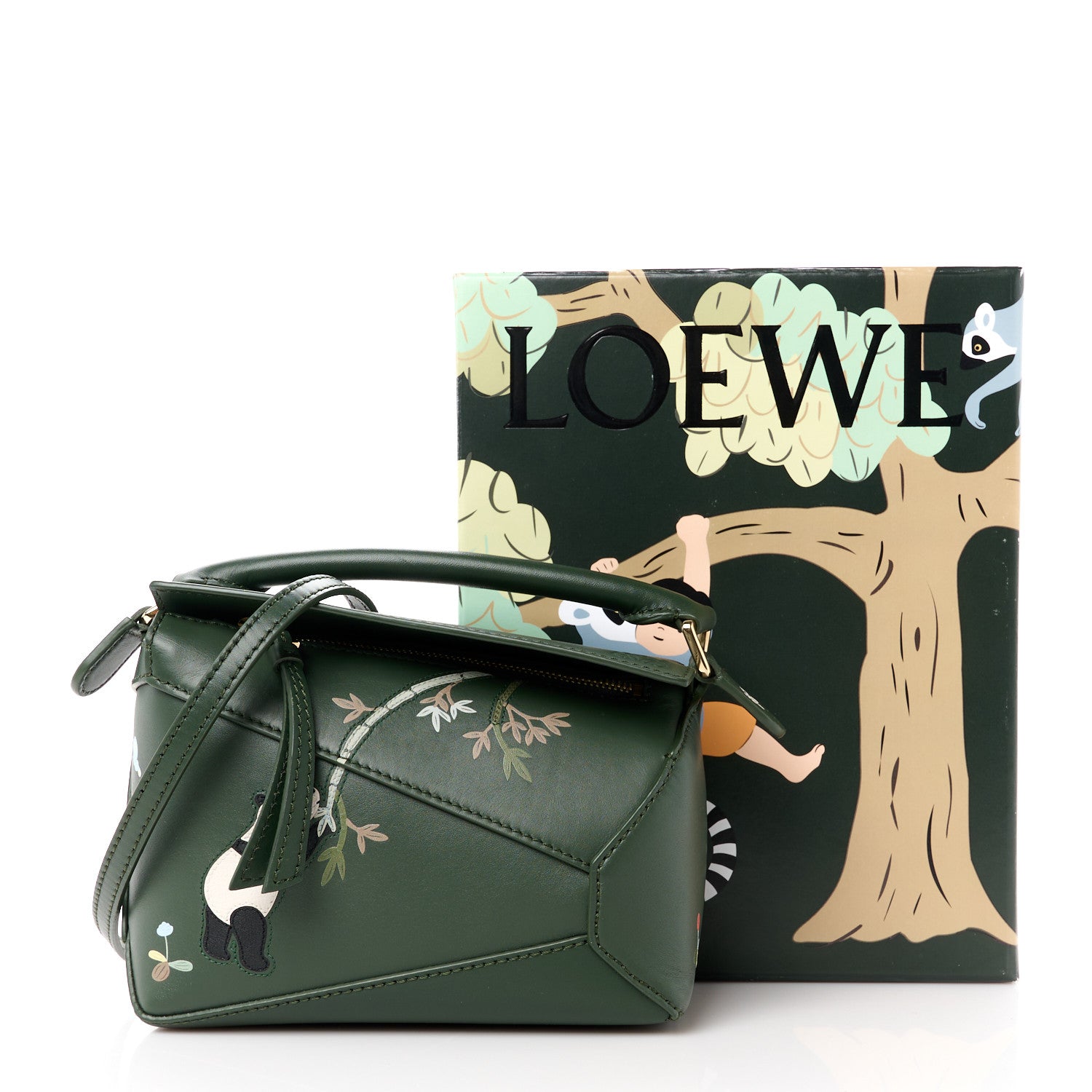 Loewe X SUNA FUJITA Satin Calfskin Mini Pandas Puzzle Edge Bag Bottle Green 11 of 11