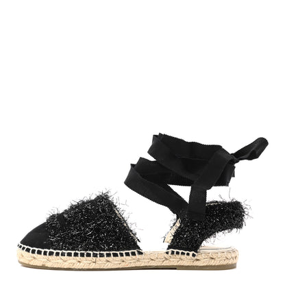 Chanel Fabric Tweed Suede Grosgrain CC Espadrilles 37 Black 1 of 9