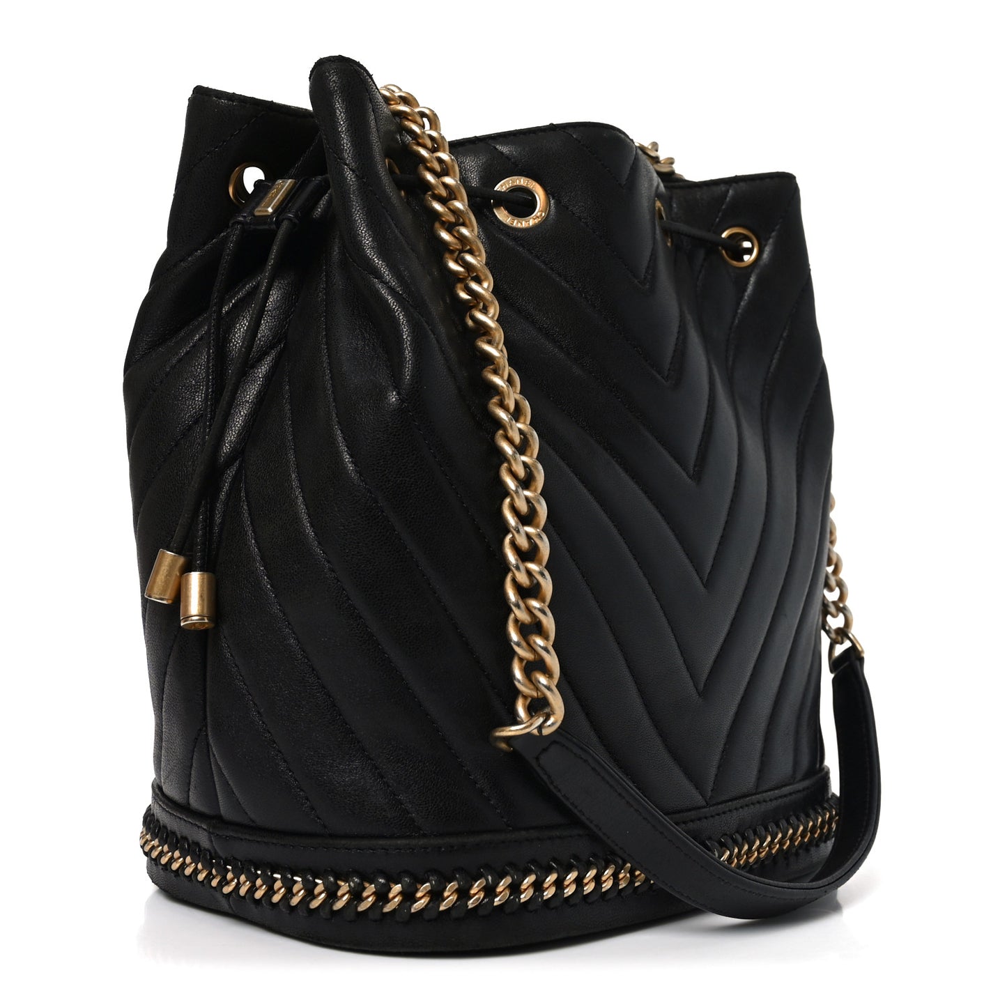 Sheepskin Chevron Quilted Drawstring Bag Black
