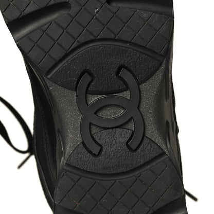 Chanel Canvas Suede Calfskin Womens CC Sneakers 37.5 Black 6 of 8