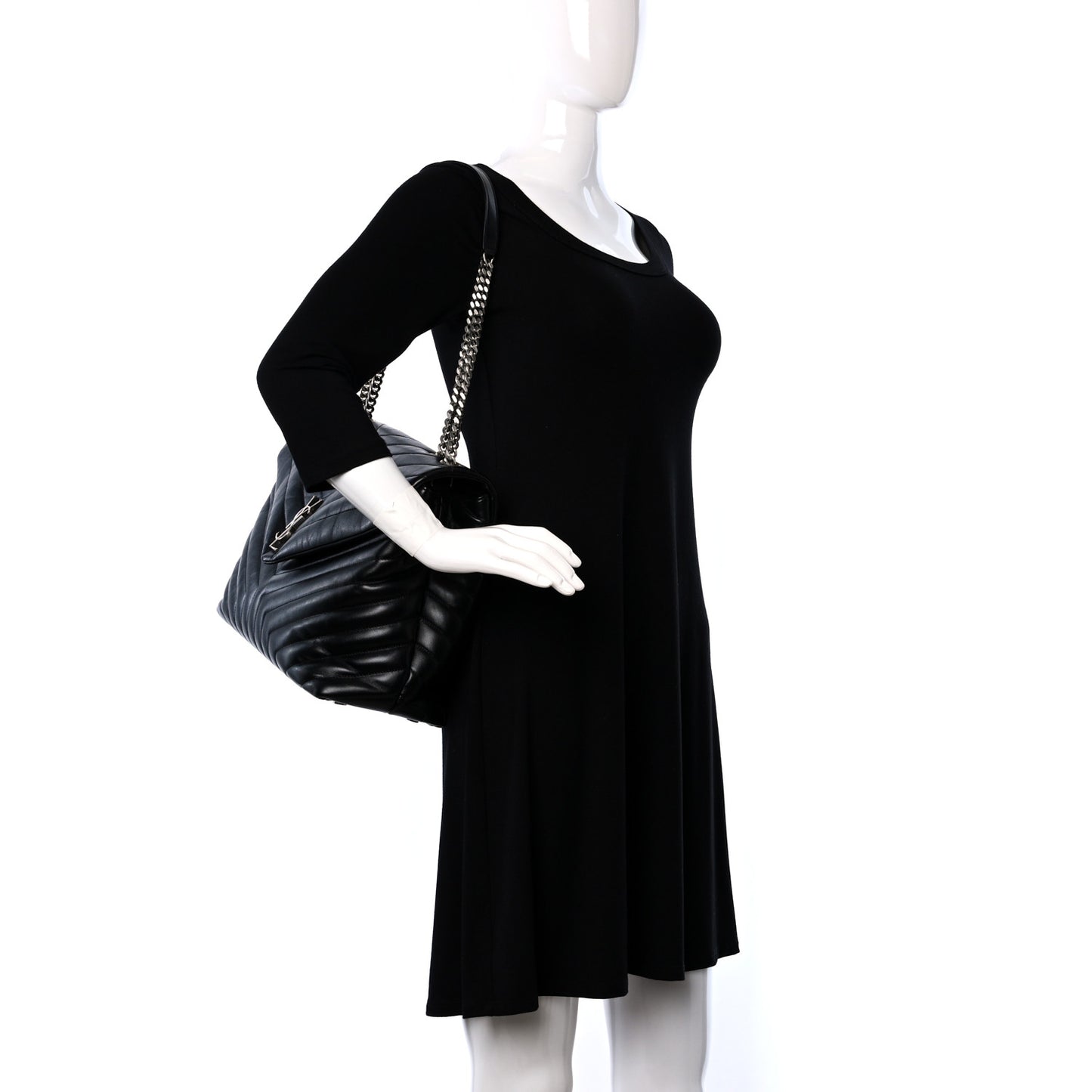 Calfskin Y Quilted Monogram Large Loulou Chain Satchel Black