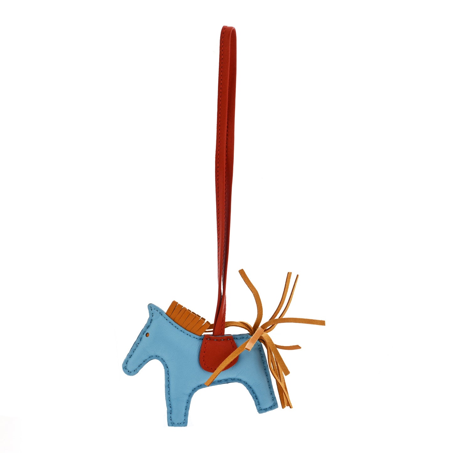 Milo Lambskin Grigri Rodeo Horse Bag Charm PM Celeste Naturel Bouton D'Or Cornaline