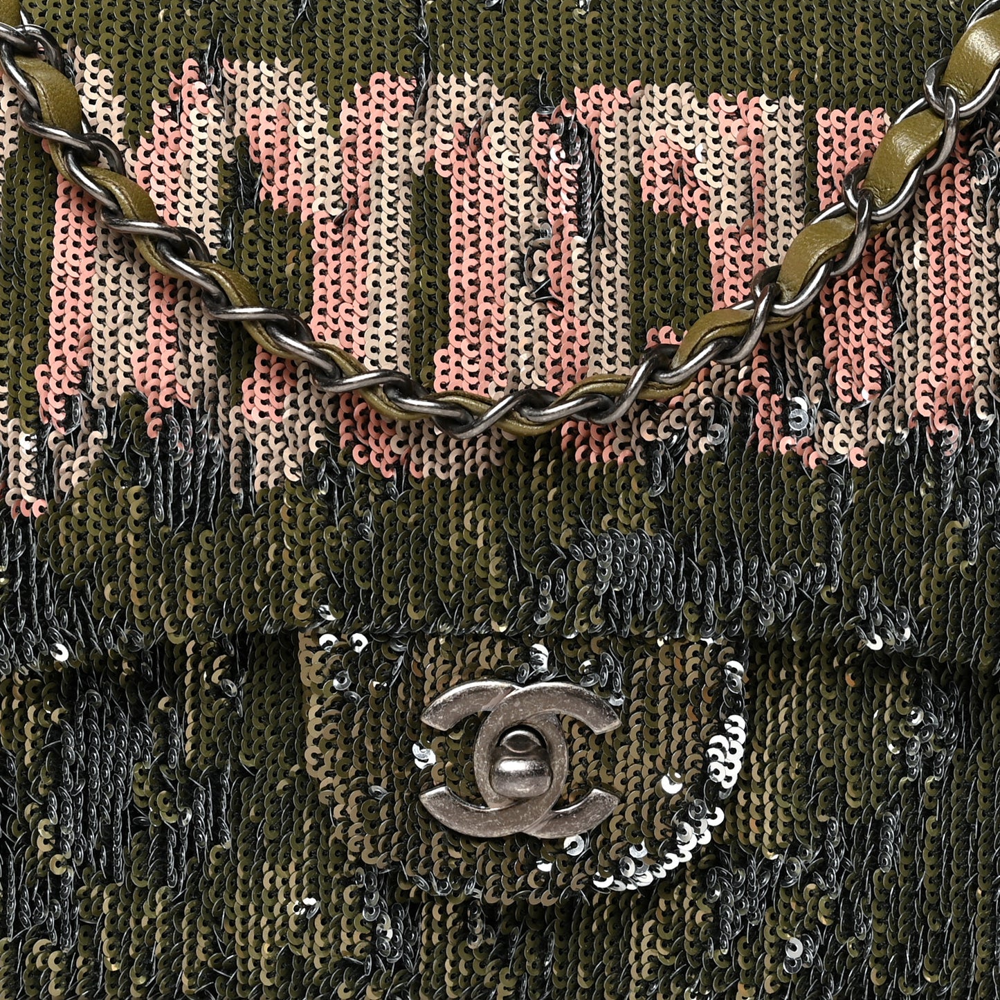 Sequin Coco Cuba Medium Single Flap Khaki