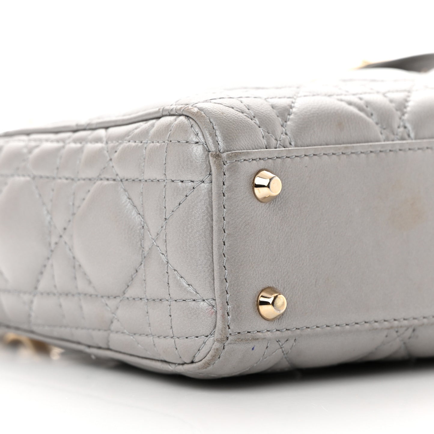Metallic Lambskin Cannage Mini Lady Dior Grey