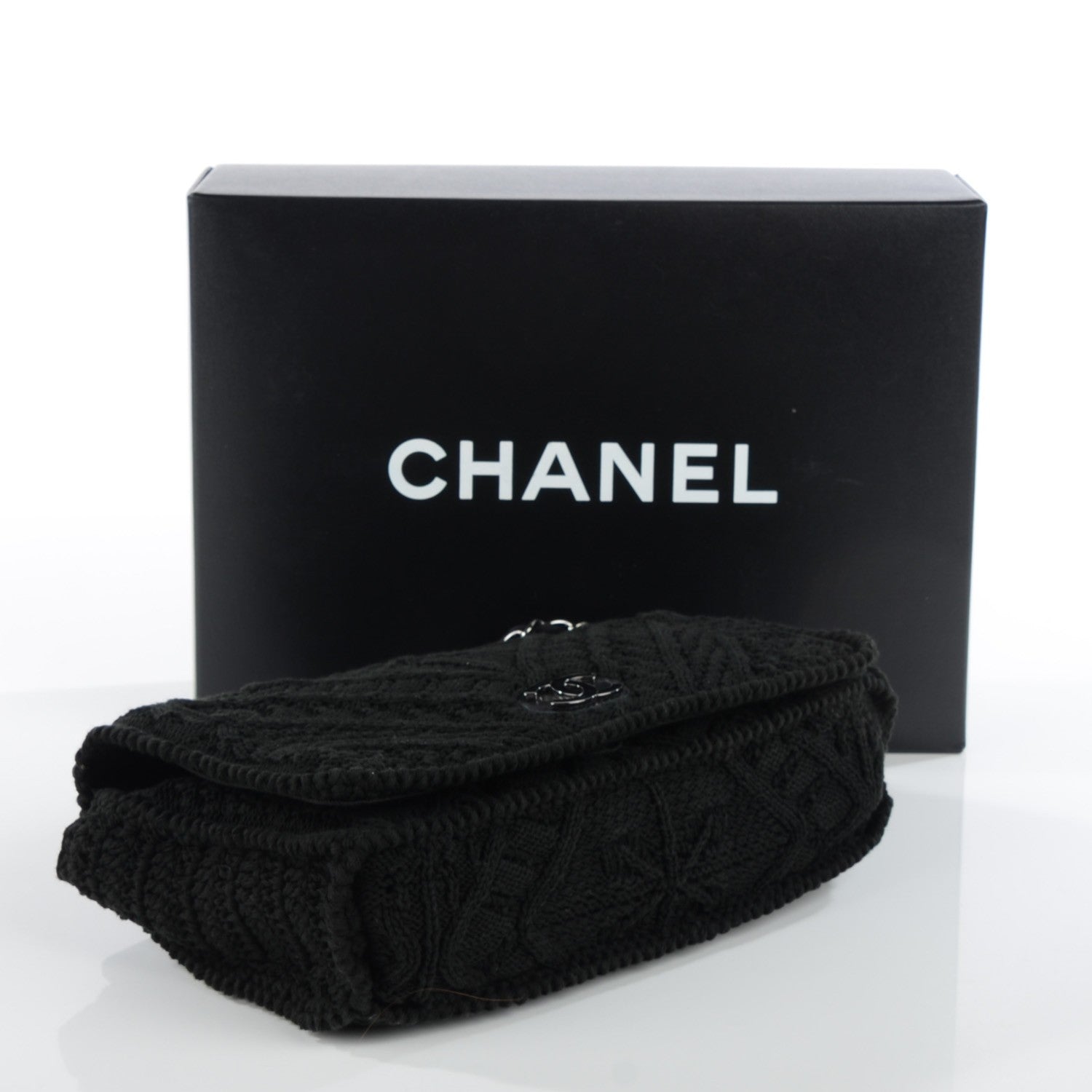 Chanel Woven Crochet Knit Medium Flap Black 4 of 7