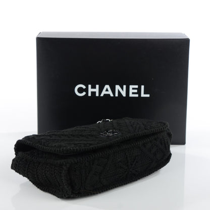 Chanel Woven Crochet Knit Medium Flap Black 4 of 7