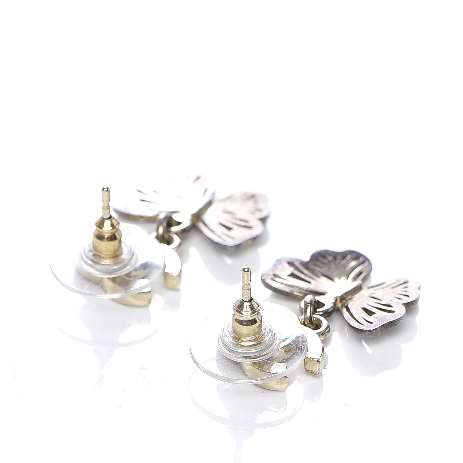 Chanel Crystal CC Butterfly Earrings Gold 4 of 5