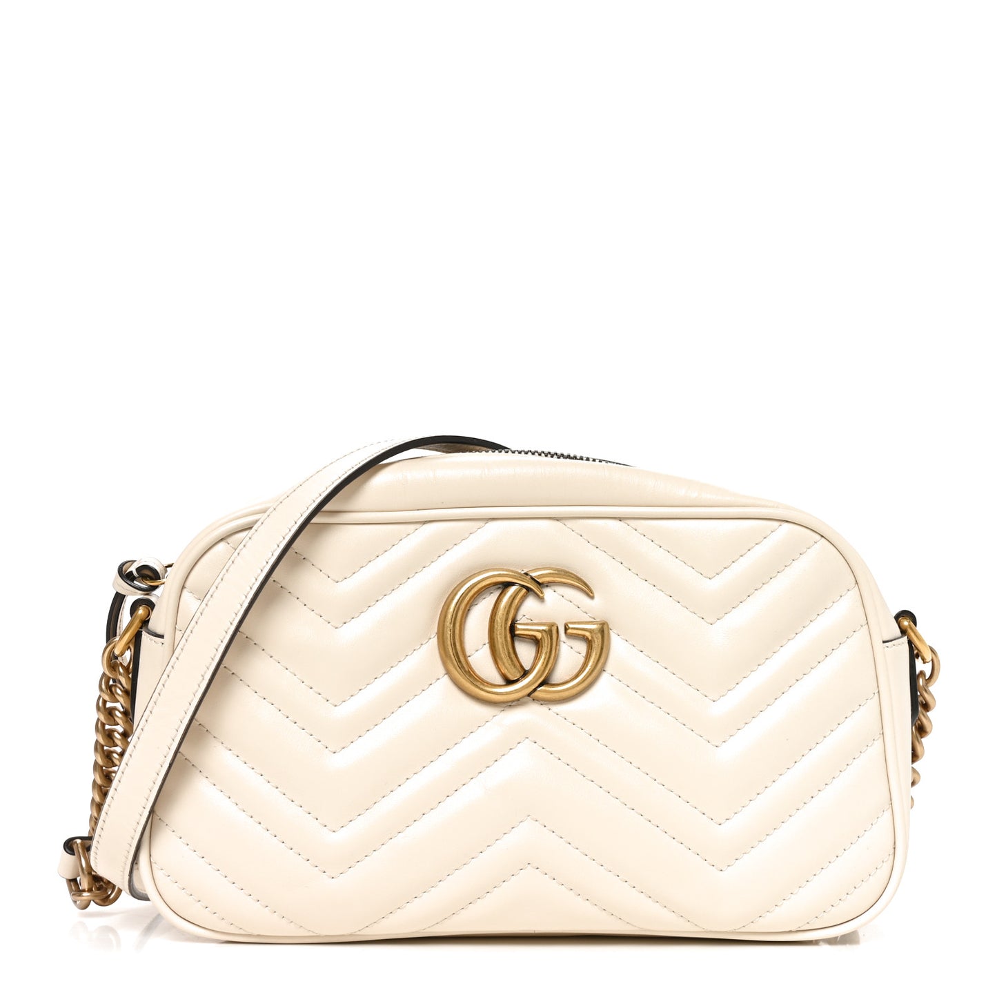 Calfskin Matelasse Small GG Marmont Chain Shoulder Bag White