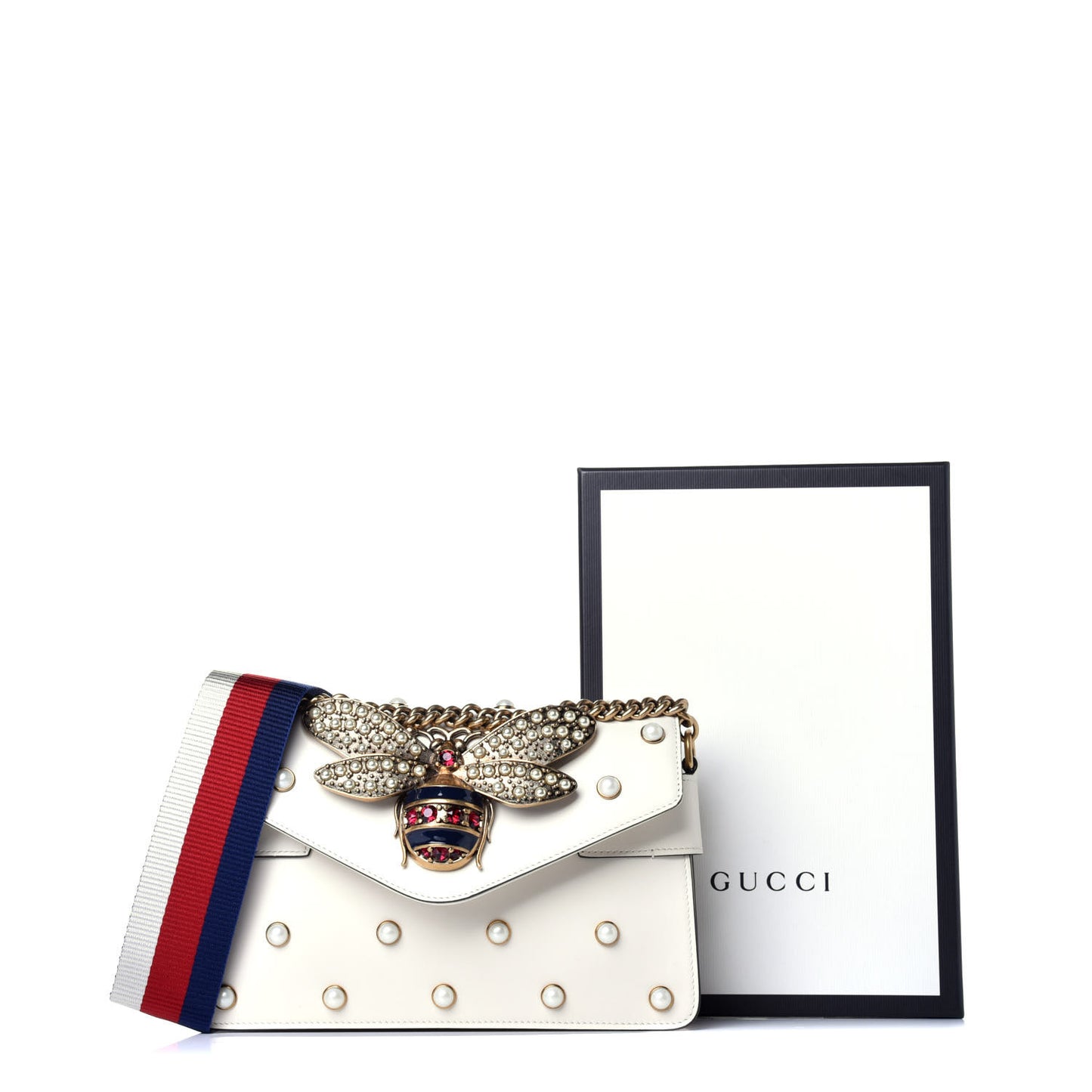 Nappa Pearl Studded Mini Queen Margaret Broadway Shoulder Bag Mystic White
