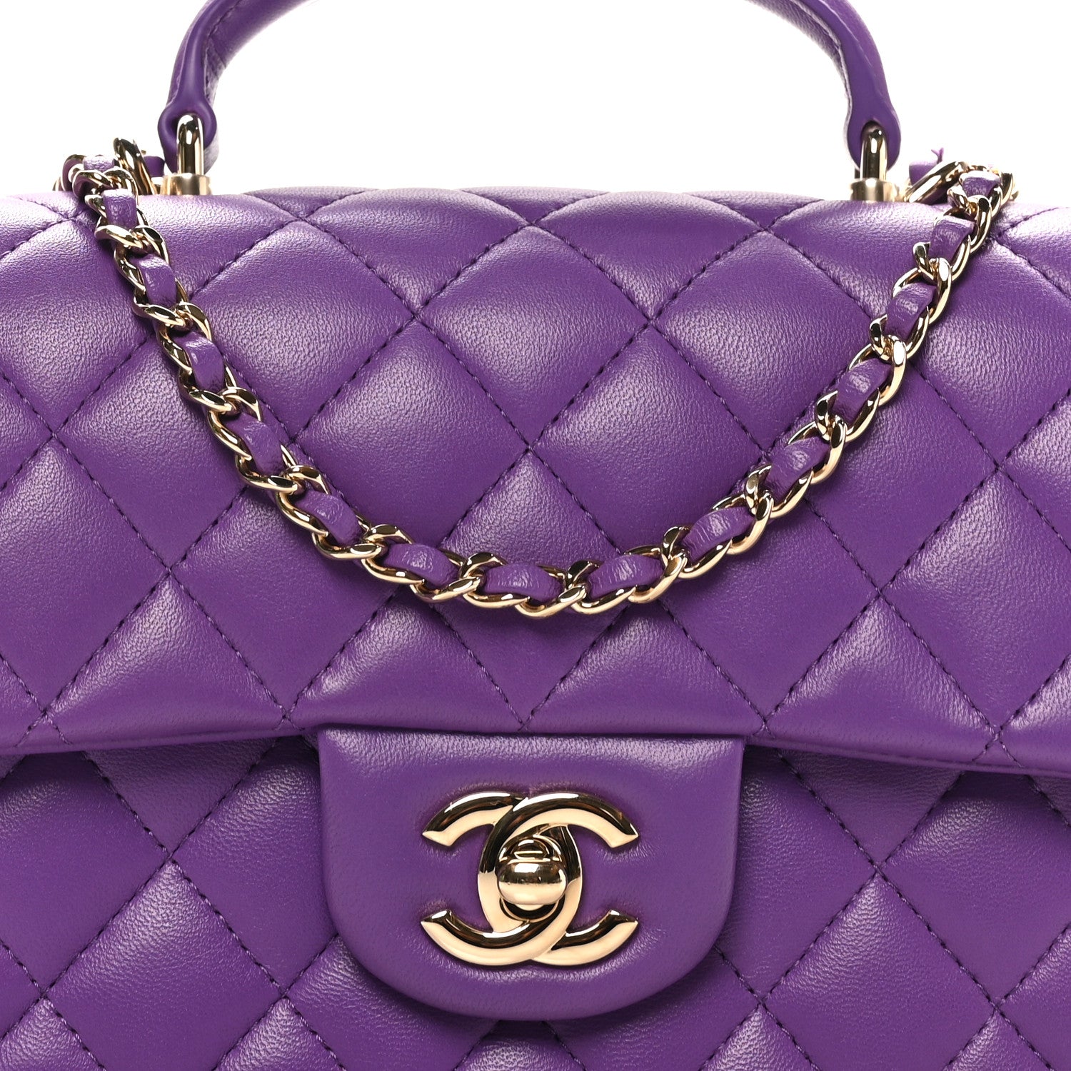 Chanel Lambskin Quilted Mini Top Handle Rectangular Flap Dark