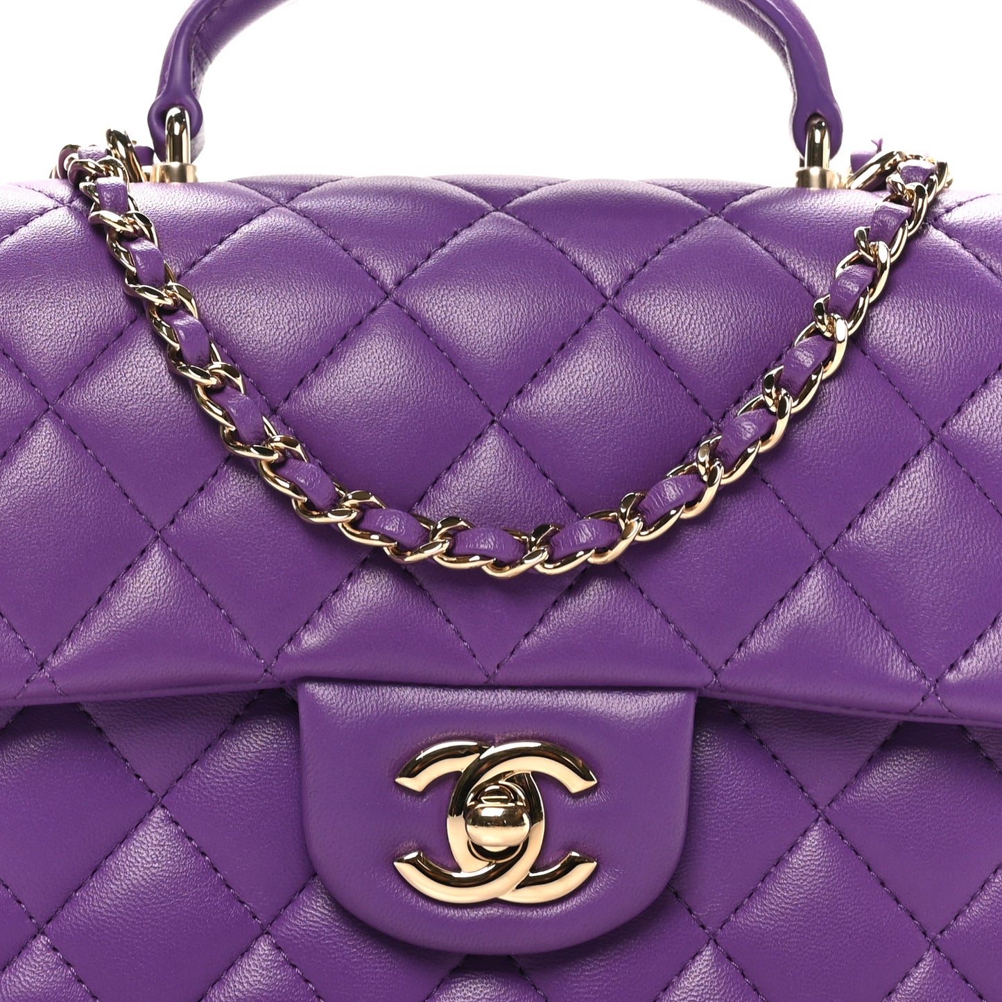 Lambskin Quilted Mini Top Handle Rectangular Flap Dark Purple