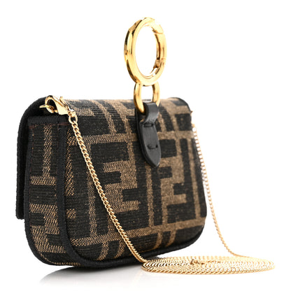 Fendi Fabric Jacquard FF 1974 Nano Baguette Charm Tobacco Moro Black 3 of 11
