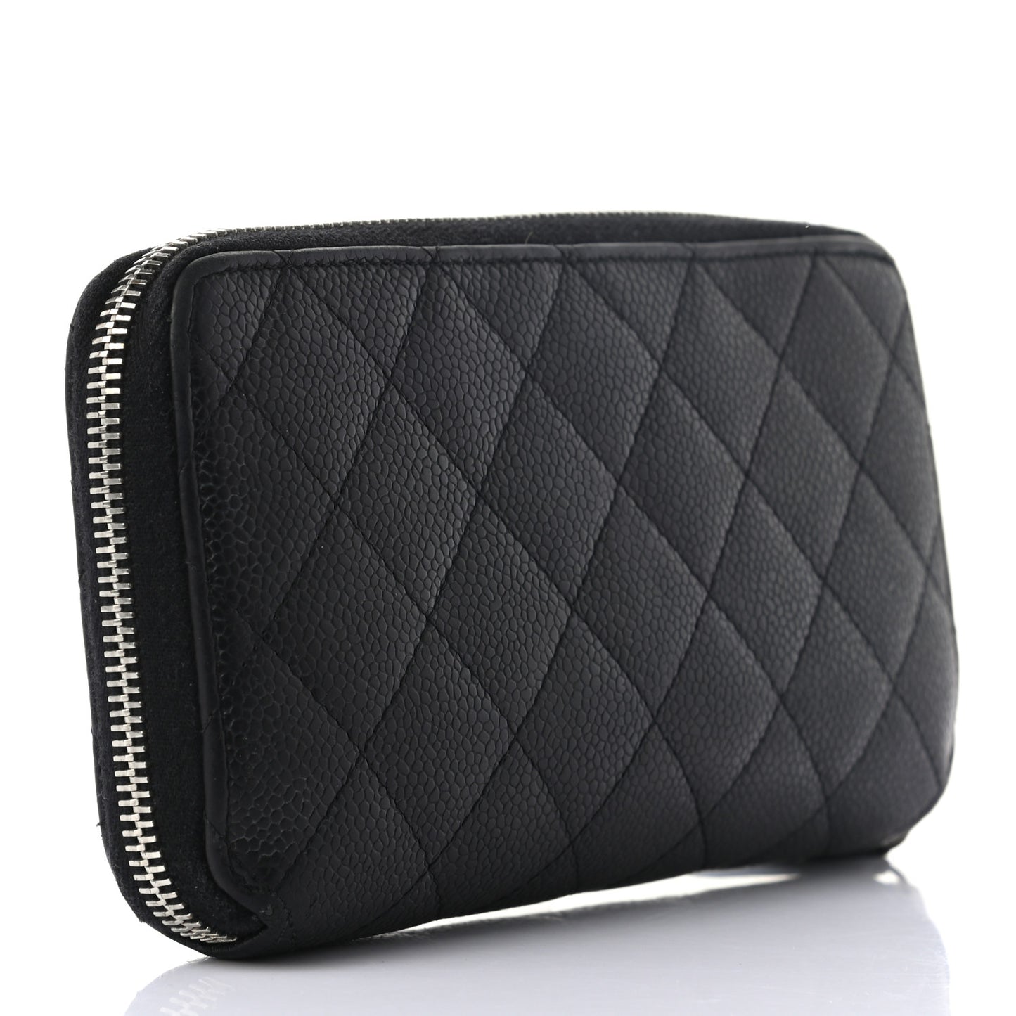 Caviar Quilted Large Gusset Zip Around Wallet Black