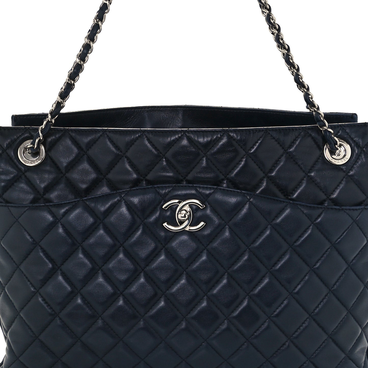 Lambskin Quilted Accordion Shopping Tote Navy