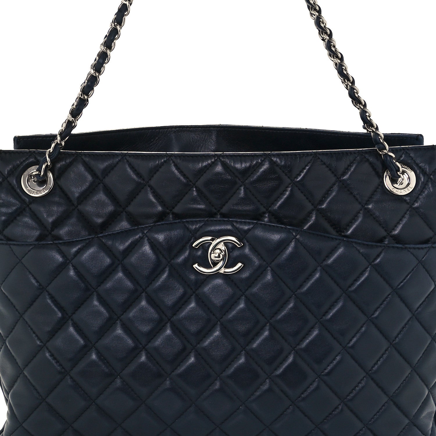Chanel Lambskin Quilted Accordion Shopping Tote Navy 9 of 11
