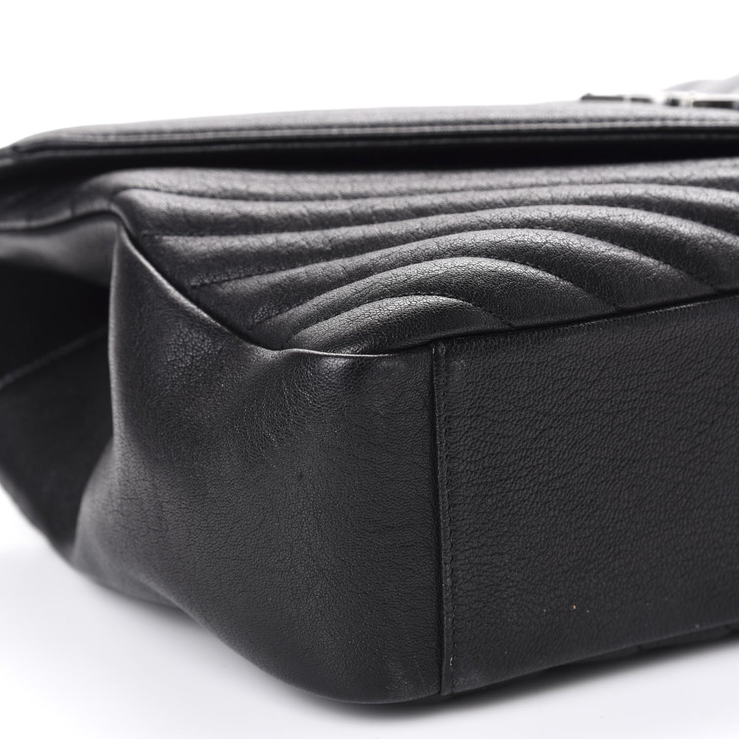 Sheepskin Matelasse Chevron Monogram Large College Satchel Black