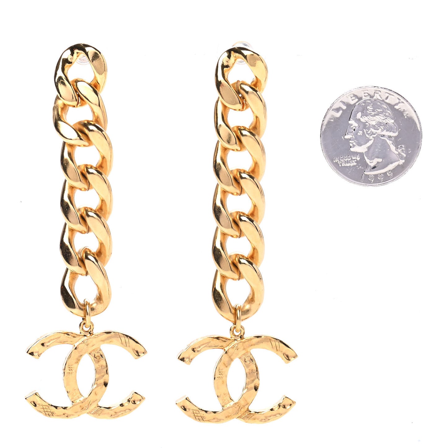 Metal CC Pick Drop Earrings Gold