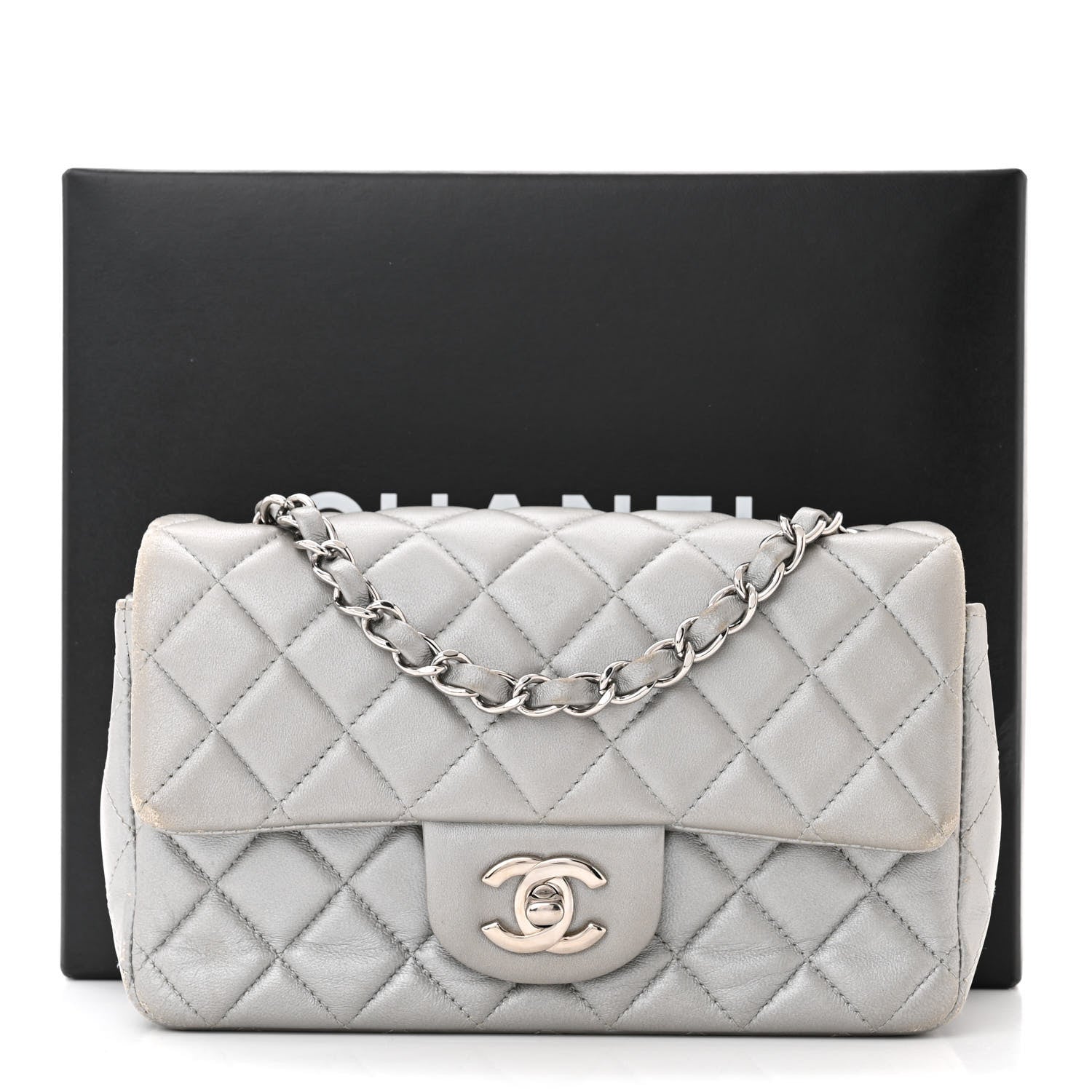 Chanel Metallic Lambskin Quilted Mini Rectangular Flap Silver 16 of 16