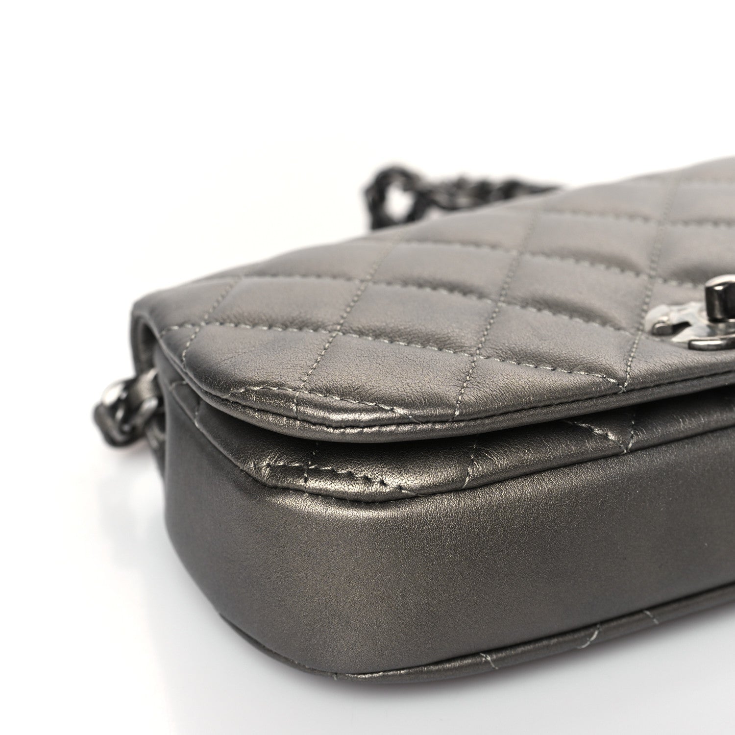 Chanel Metallic Calfskin Quilted Flap Clutch With Chain Ruthenium 9 of 11