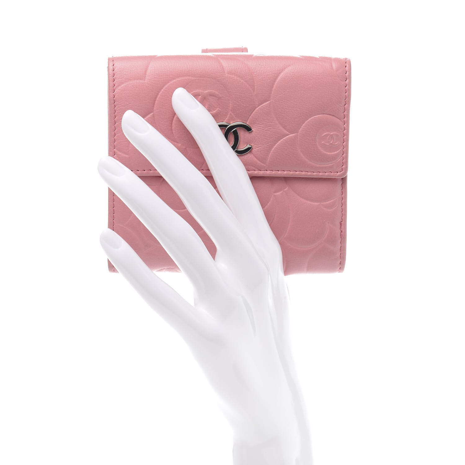 Chanel Lambskin Embossed Camellia French Wallet Pink 2 of 10