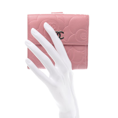 Chanel Lambskin Embossed Camellia French Wallet Pink 2 of 10