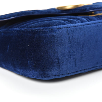 Gucci Velvet Matelasse Mini GG Marmont Shoulder Bag Cobalt Blue 8 of 11