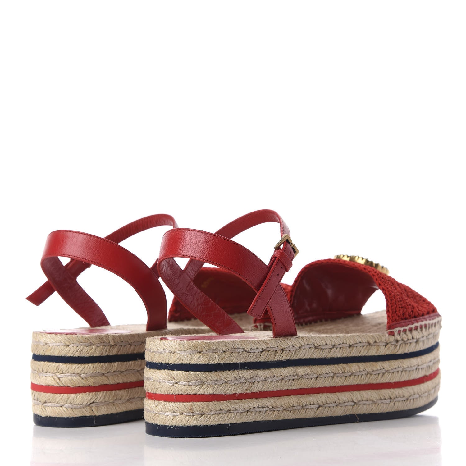 Gucci Cotton Malaga Kid Crochet Pearly GG Lilibeth Espadrille Platform Sandals 39 Hibiscus Red 4 of 13