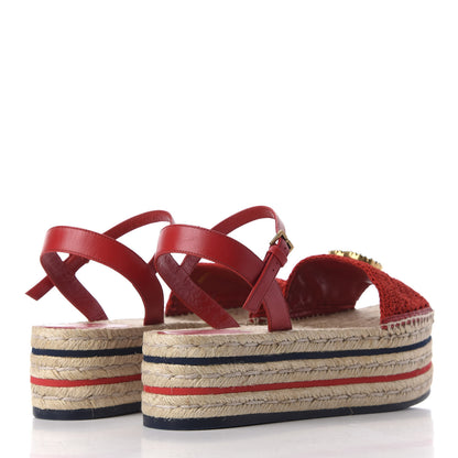 Gucci Cotton Malaga Kid Crochet Pearly GG Lilibeth Espadrille Platform Sandals 39 Hibiscus Red 4 of 13