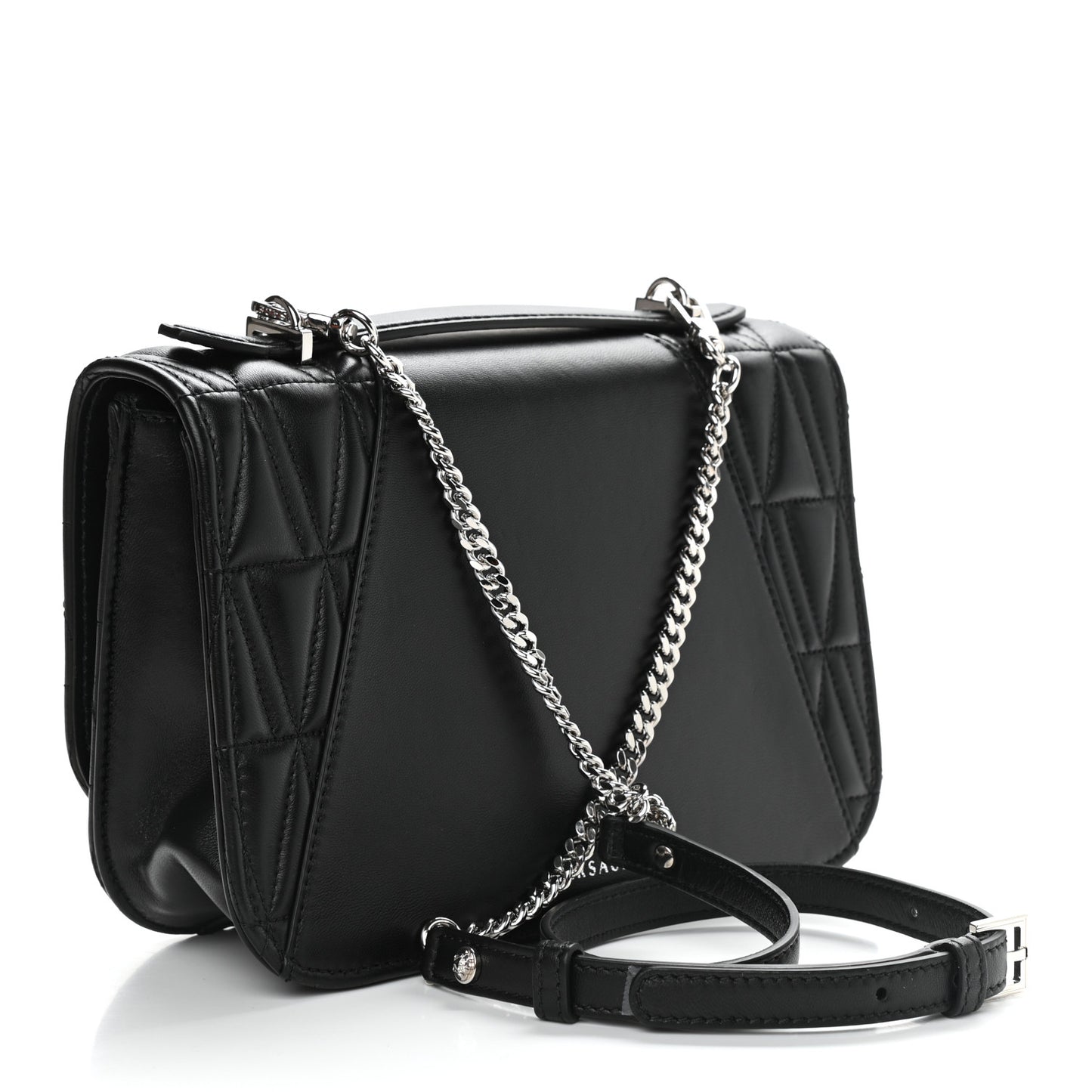 Nappa Quilted Virtus Top Handle Shoulder Bag Black