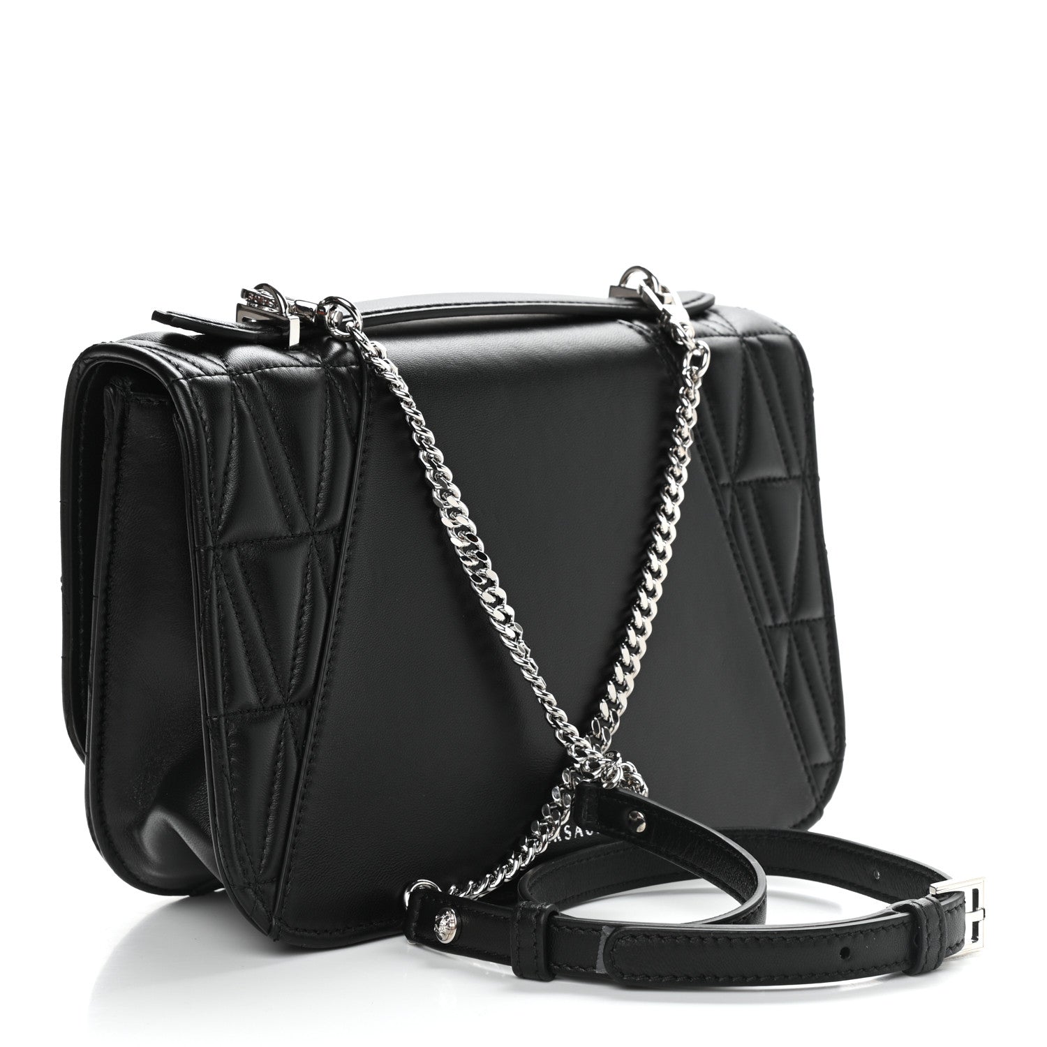 Versace Nappa Quilted Virtus Top Handle Shoulder Bag Black 3 of 11