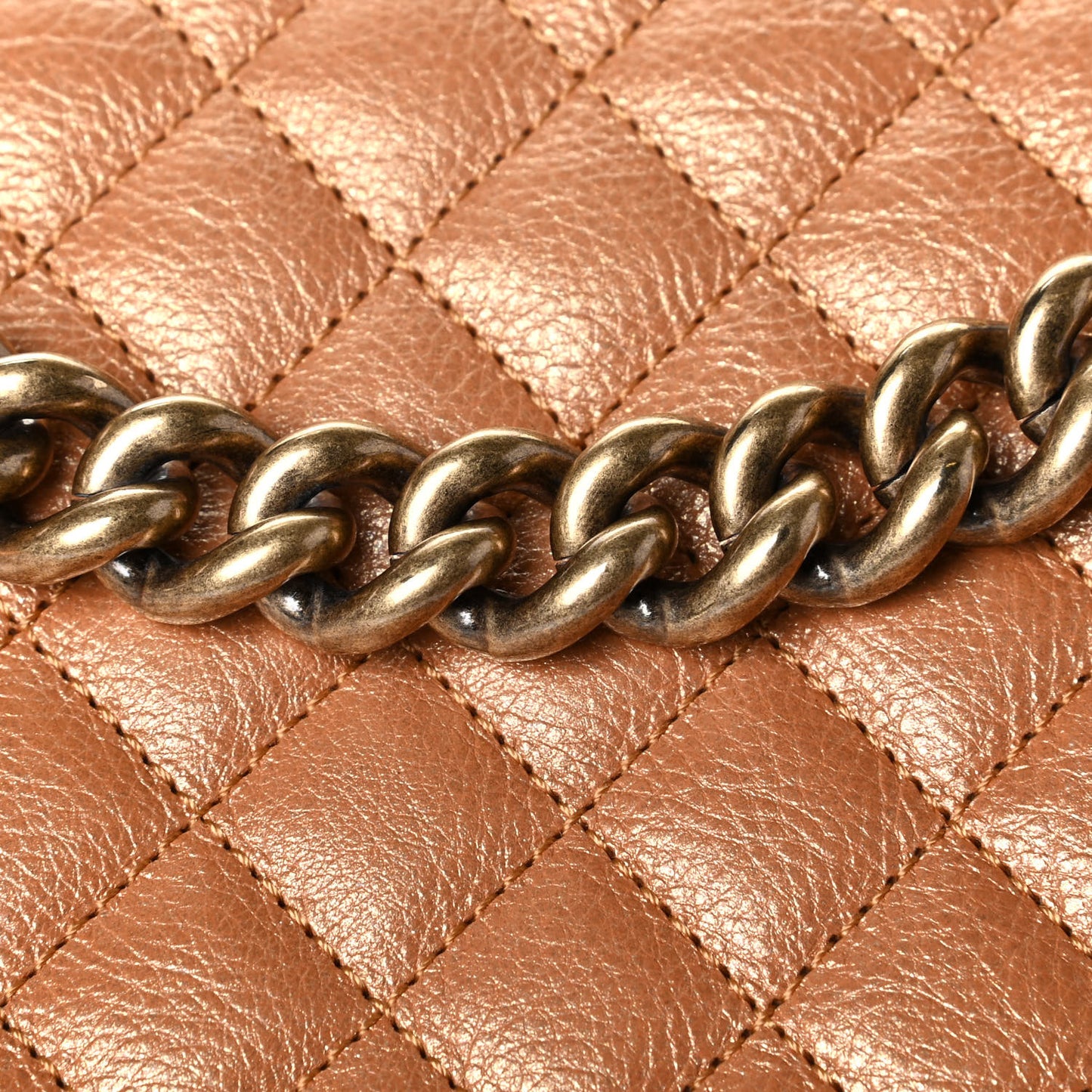 Metallic Calfskin Quilted New Medium Boy Flap Dark Gold