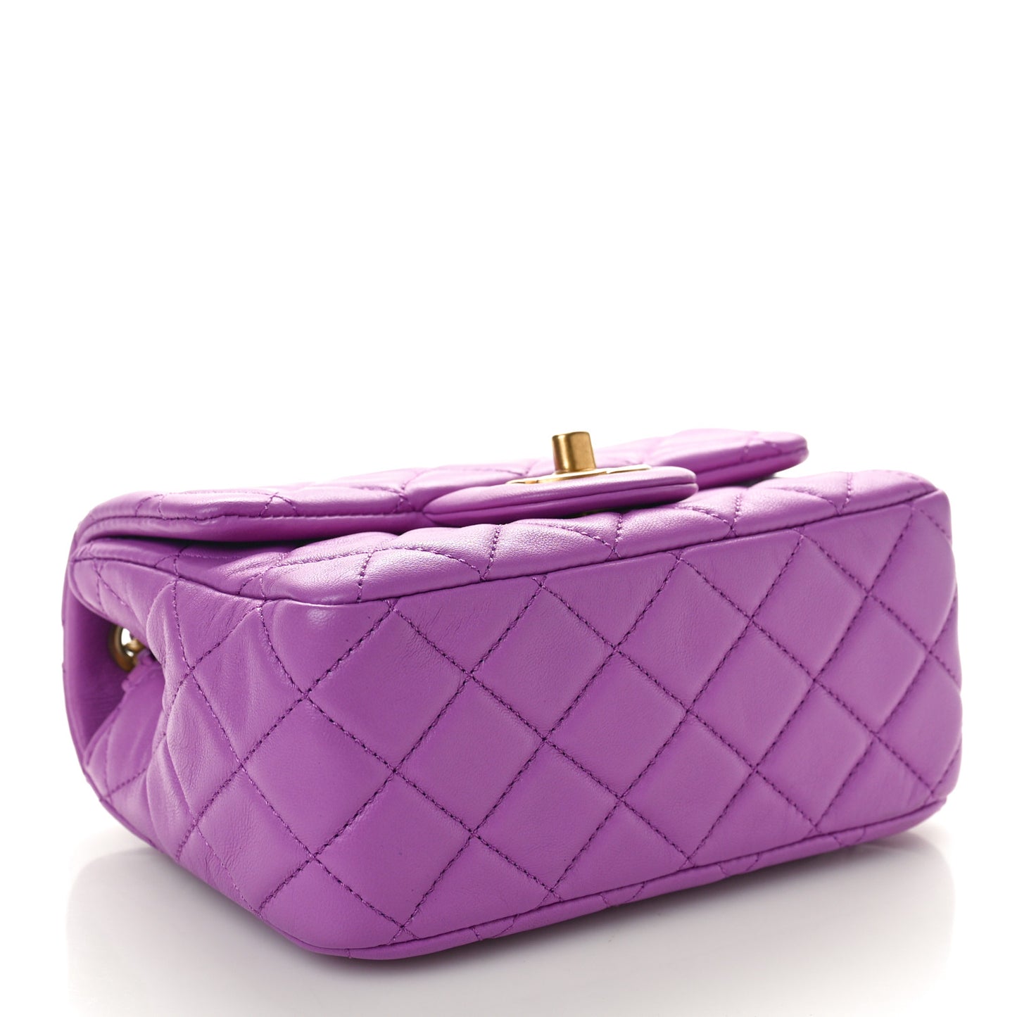 Lambskin Quilted Mini Pearl Crush Flap Purple