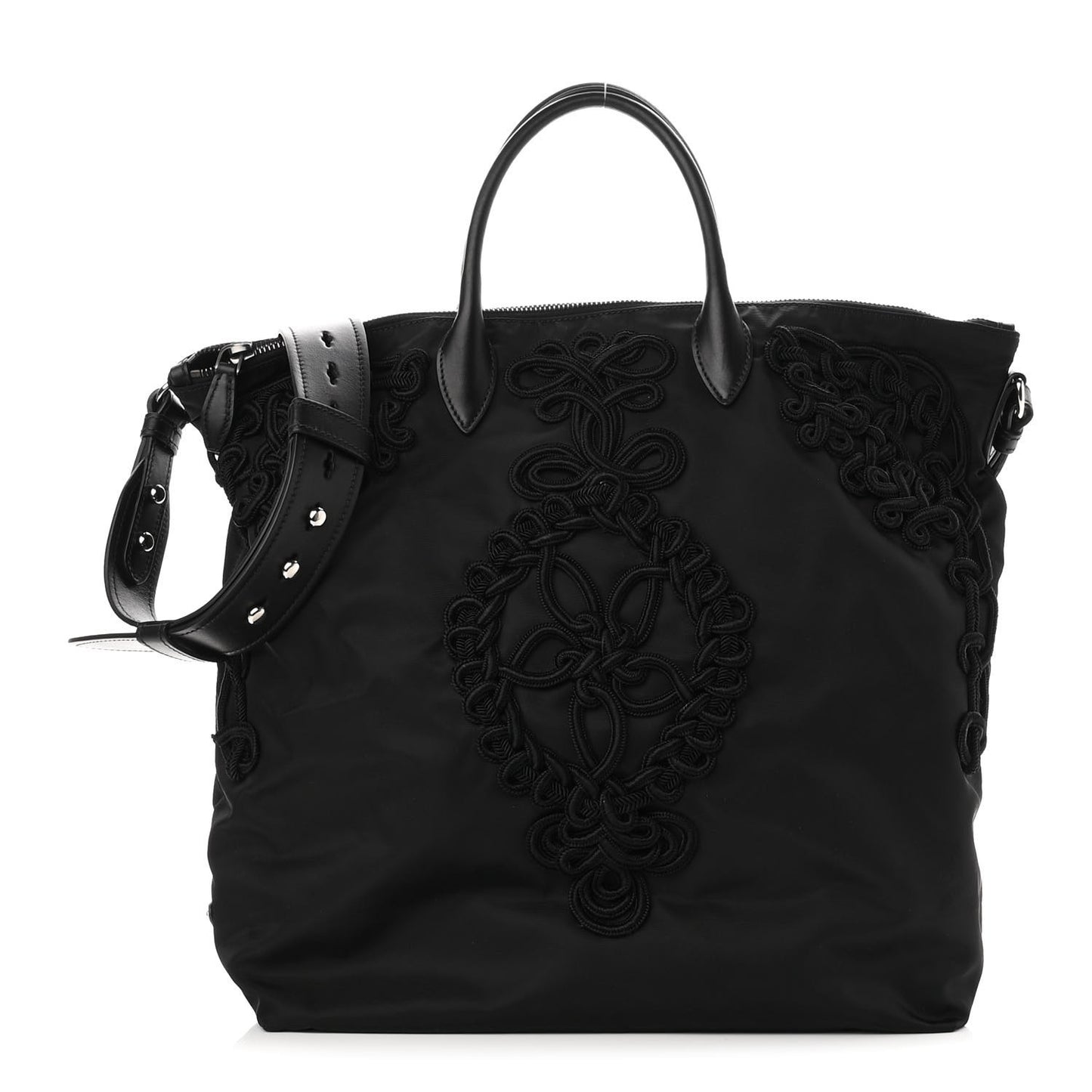 Tessuto Nylon Passama Embroidered Shopping Tote Black