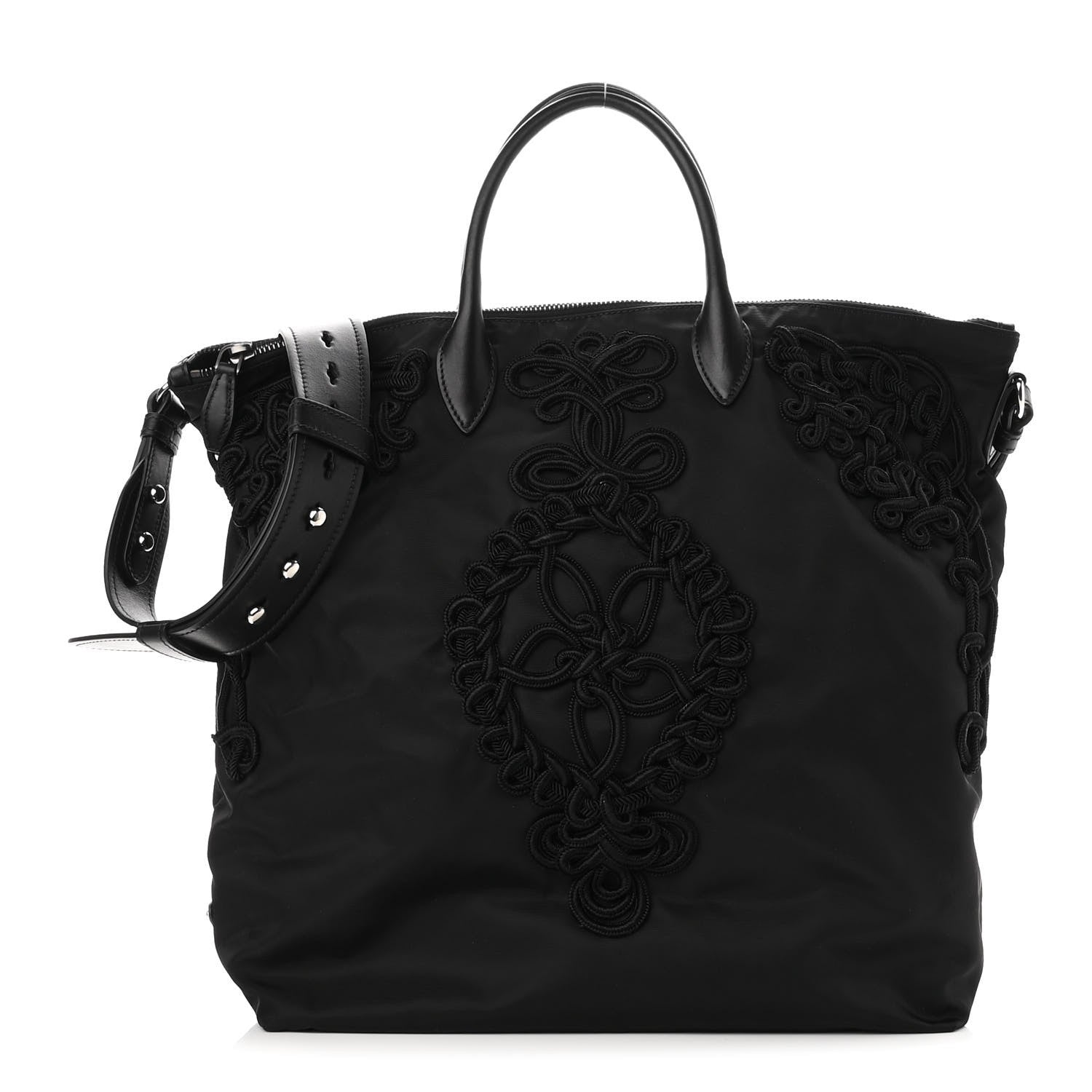 Prada Tessuto Nylon Passama Embroidered Shopping Tote Black 1 of 9