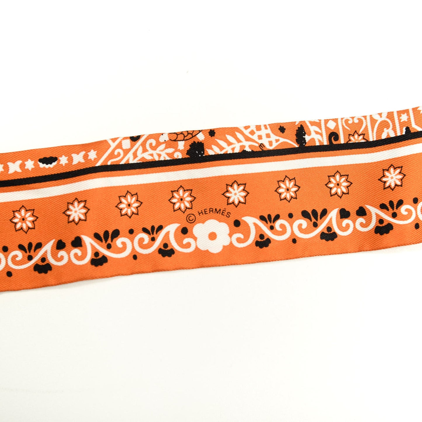Silk Peuple Du Vent Bandana Twilly Orange Black White