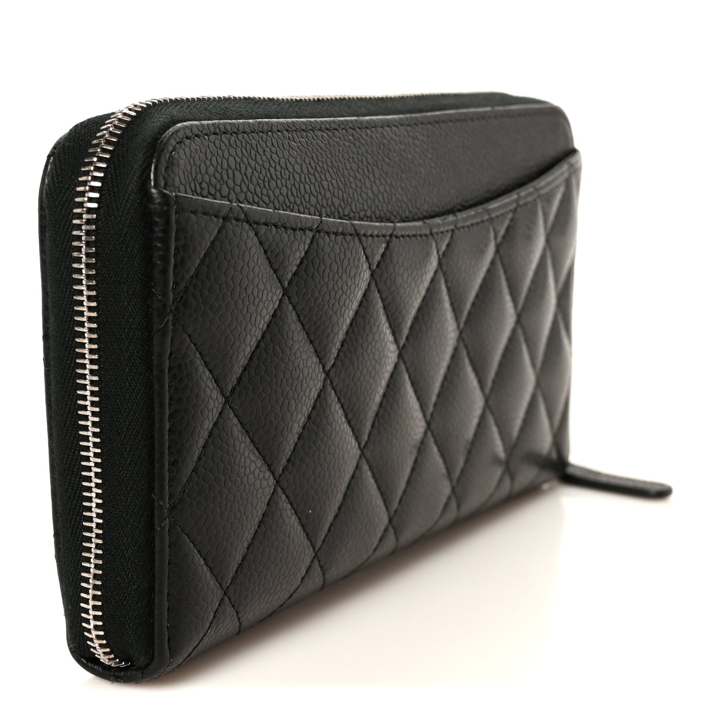 Caviar Quilted Large Gusset Zip Around Wallet Black