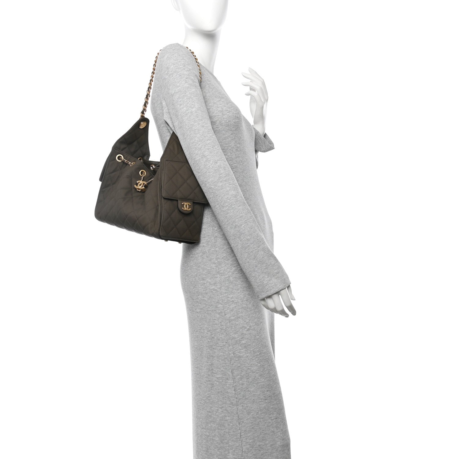 Chanel Canvas Quilted Small Chanel 25 Handbag Khaki 2 of 10