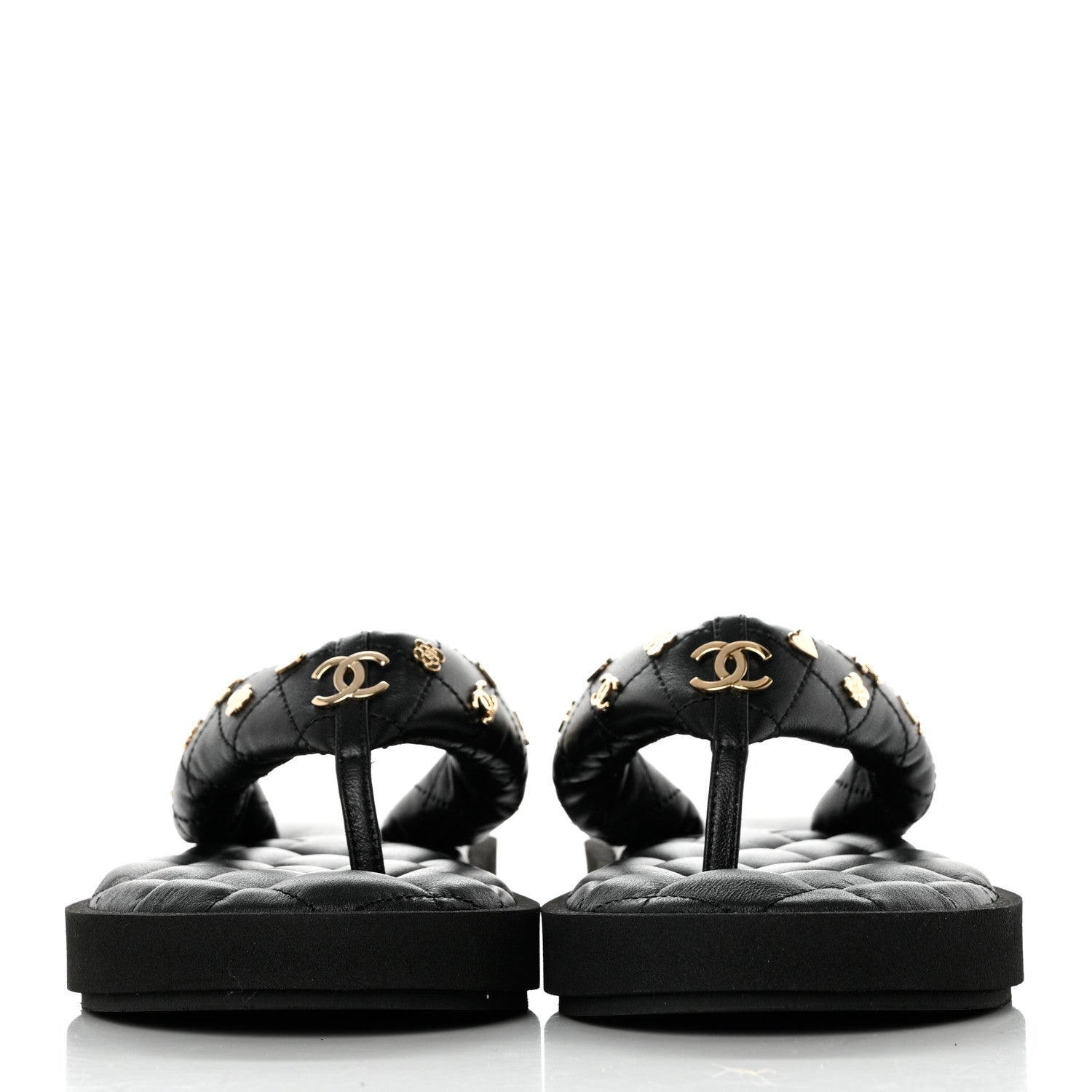 Chanel Lambskin Quilted Padded Charms Thong Sandals 38 Black 2 of 10