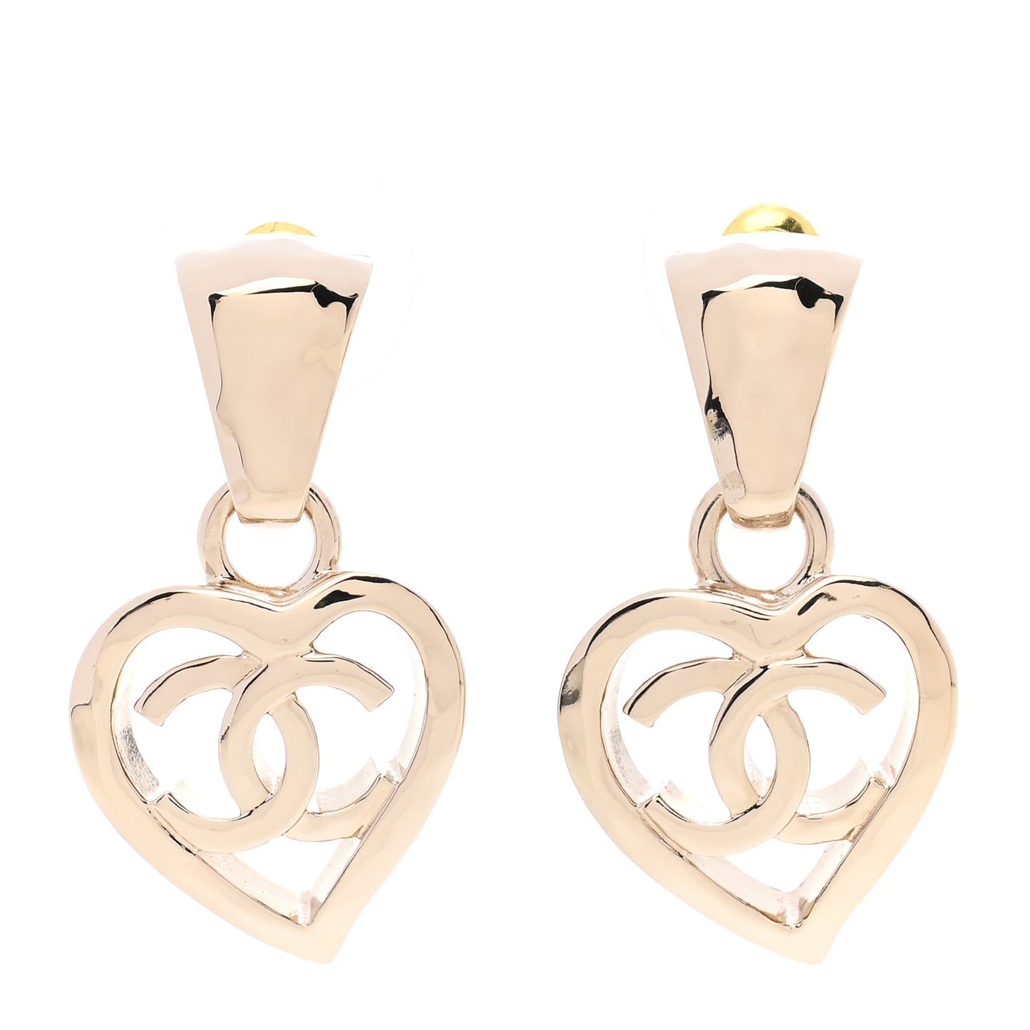 Metal CC Heart Coco In Love Drop Earrings Gold