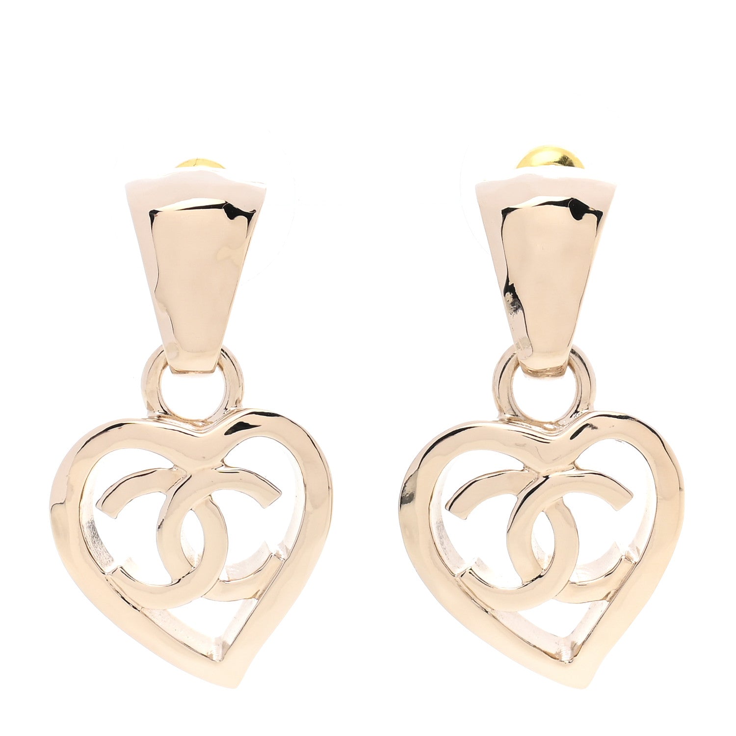 Chanel Metal CC Heart Coco In Love Drop Earrings Gold 1 of 4