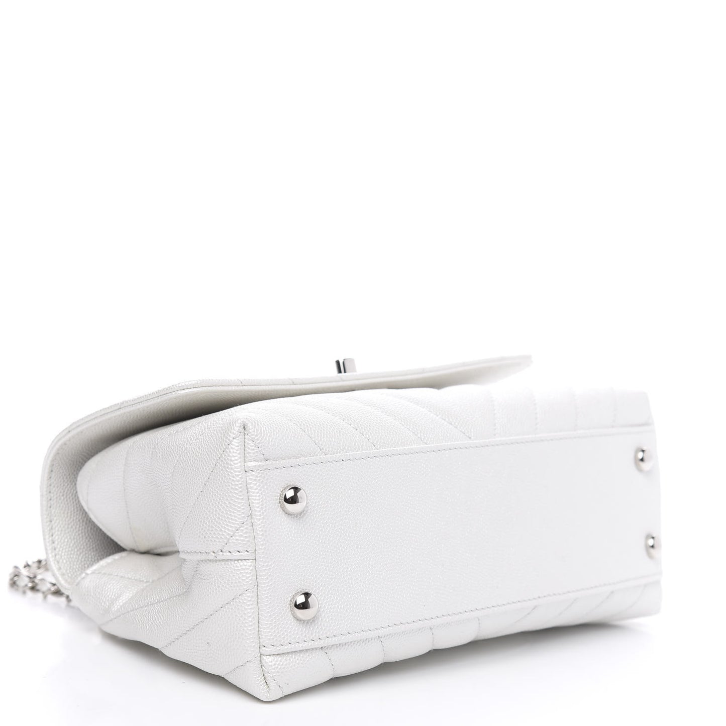 Iridescent Caviar Chevron Quilted Mini Coco Handle Flap White