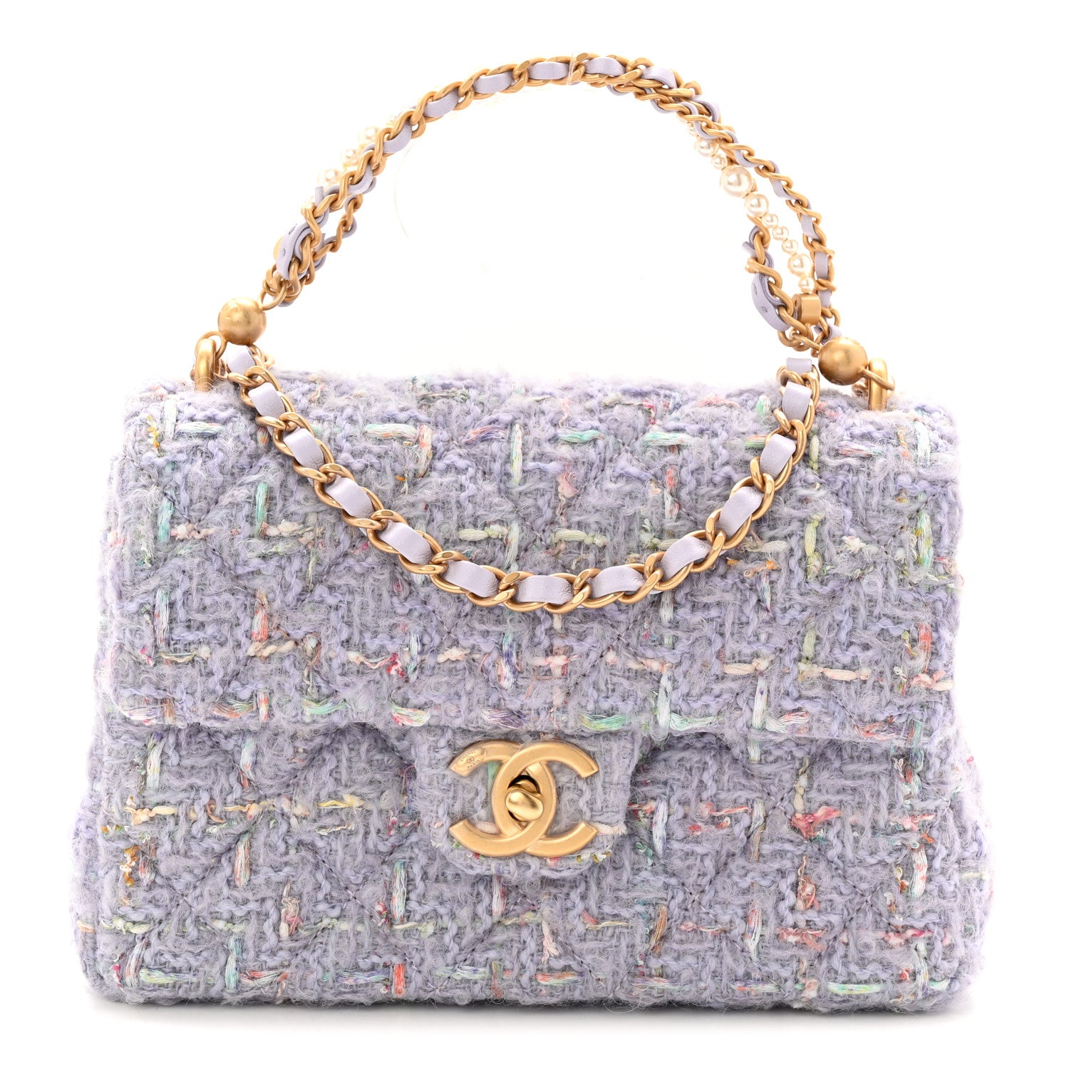 Chanel Tweed Quilted Pearl Twist Mini Rectangular Flap Purple 1 of 11