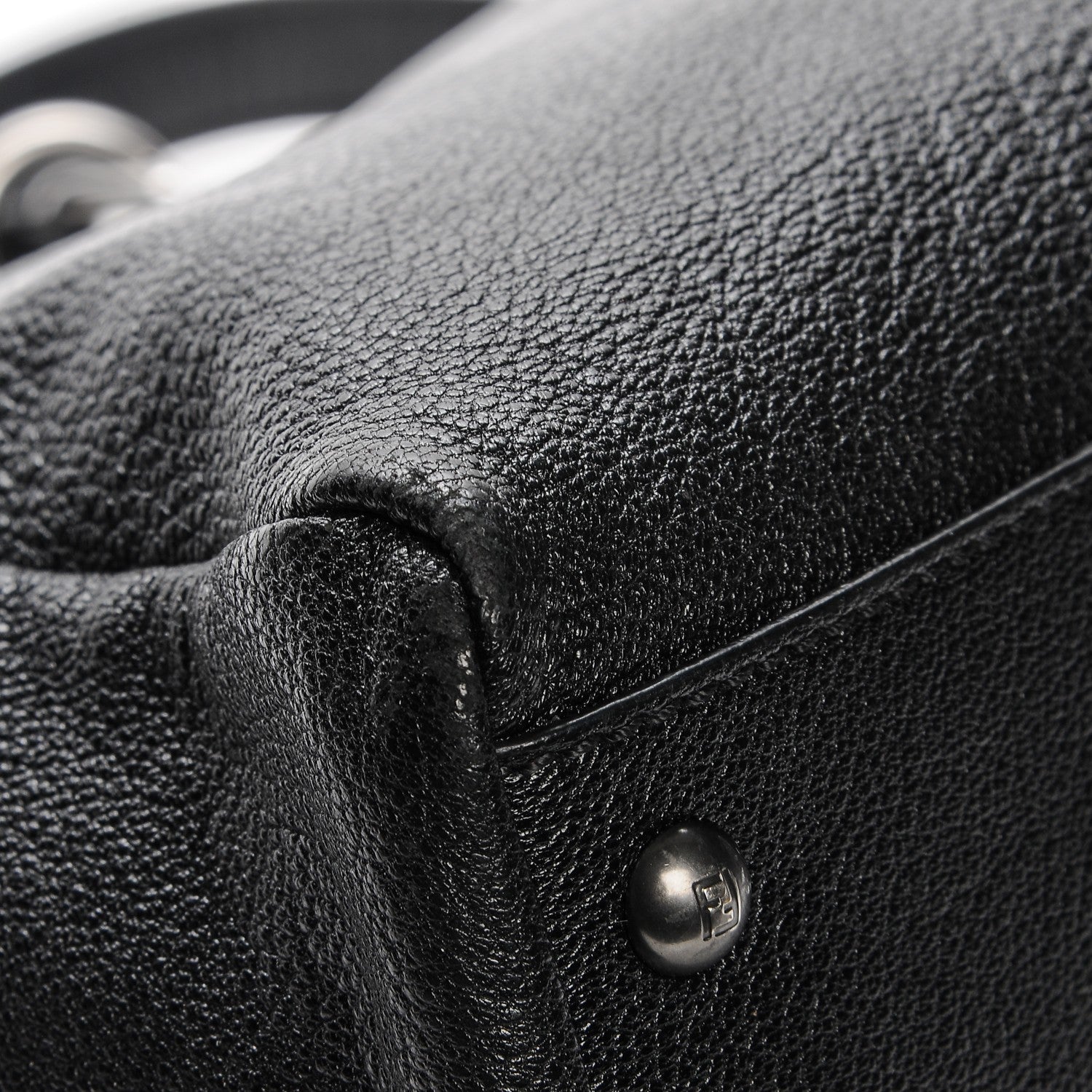 Fendi Goatskin Zucca Large Peekaboo Iconic Satchel Black Tobacco 6 of 9