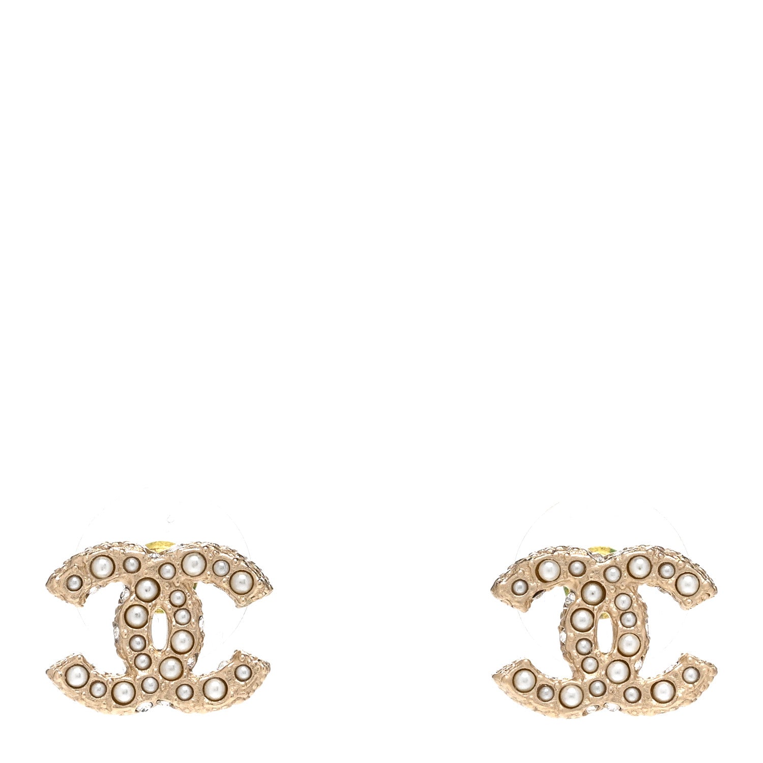 Chanel Metal Graduated Pearl Crystal CC Earrings Light Gold 1 of 5